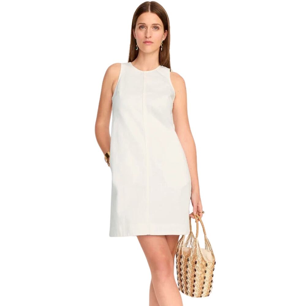 J. Crew Dress Womens Size 14 White Mini Denim Cotton Tank Pockets Quiet Luxury